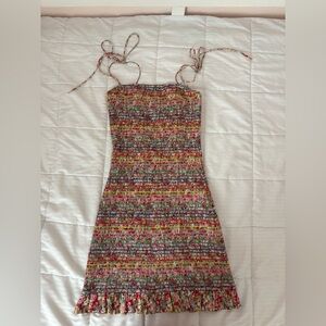 The Impeccable Pig Orange Brown Smocked Mini Sundress
